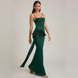 NWT Oh Polly Laurelina Bow-Detail Ruched Maxi Dress Emerald  Green Dress 8